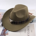 Olive green felt western cowboy hat with vintage metal bull head decorative band - Tibetan Cloth Bull Head / Army Green