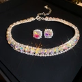 Necklace Earrings Set (Silver-AB Colorful)