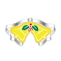 Detail of Christmas double bell cookie cutter in stainless steel with holly berry print - Double Bells 7098
