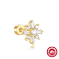 Star-shaped S925 sterling silver earring with gold plating and sparkling zircon stone - Ice Crystal Flower