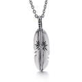 Collier avec pendentif plume en argent et acier titane au motif solaire élégant - Pendentif Plume (KP76860-BD)