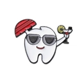 Cartoon tooth enamel pin wearing sunglasses with umbrella and cocktail design - Vacation Sunglasses Teeth Style (xz8313)