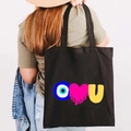 Schwarze Canvas-Tragetasche mit griechischem Evil Eye und Buchstabe U Aufdruck - Design C-Buchstabe U Mix-Schwarz