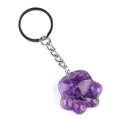 Purple natural crystal cat paw keychain with silver metal ring for keys and bags - Amethyst