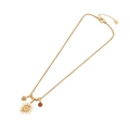 Gouden roestvrijstalen ketting met ster, zon en rode ronde edelsteen hangers - 2# Zon