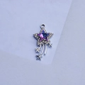 Close-up of shooting star pendant with purple-blue gradient stone and crystal border - Purple Zirconia