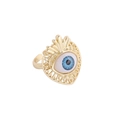 Goldener verstellbarer Herzring mit blauem bösem Blick Motiv und strahlenden Details - Hohles Herz-Stil / Seeblau (3#)