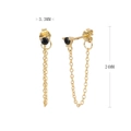 Detailed view of gold chain earrings with 3.3mm black zircon stones and 24mm drop length - Gold Plated 925 Silver - Black Zirconia