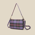 Borsa baguette vintage a quadri viola con cerniera dorata e tracolla rimovibile - Viola