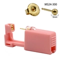 Pink disposable ear piercing gun with a 3mm golden 316L surgical steel ball stud - 3mm Gold Ball (MS24-300)