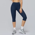 Dunkelblaue hoch taillierte Yoga-Caprihose aus atmungsaktivem, gebürstetem Stoff - S / Marineblau