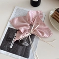 Pink satin hair scrunchie with elegant pearl and rhinestone bow detail - Pink Shimmer Long Streamer