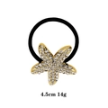Elastic ponytail holder with golden starfish charm and sparkling rhinestones 4.5cm - 1081-2 Gold Starfish