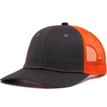 Dark grey and orange mesh trucker hat with a curved brim for breathable summer wear - Dark Grey And Orange