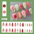 Uñas postizas 3D W2015 con relieves de tulipanes y mariposas en tonos rosa y rojo - Juego de 24 Piezas (Pegamento Incluido) / Estilo Flor de Hielo de Niña (W2015)