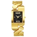 Elegant gold rectangular watch with thick chain link strap and minimalist numeric dial - Gold Case Black Dial Men