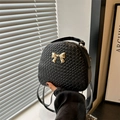 Mini zaino nero intrecciato alla moda con fiocco dorato e spalline regolabili - Nero