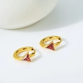 Gold stainless steel hoop earrings featuring red triangle-cut zircon gemstones - Gold with Red Zirconia