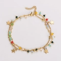 Detail view of gold double-layer star bracelet with colorful beads and lobster clasp - Small Star Style