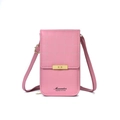 Pink quilted leather crossbody phone bag for women with gold rectangular turn lock - Quilted Lock Style (123) / Pink
