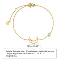 Detailed view of adjustable gold stainless steel bracelet with moon and zircon charm - BR-1142G (Double Moon Zirconia)