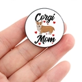 Round Corgi Mom badge accessory featuring a cute corgi dog and red hearts design - Corgi Mom with Hearts (XZ4740)