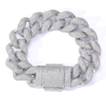 Sparkling S925 silver Cuban chain bracelet with pavé-set moissanite and box clasp - 7" / Silver