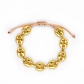 Verstelbare gouden koffieboon ketting armband met geweven koord en hart hanger - Gouden varkensneusketting geweven armband