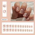 Kurze quadratische künstliche Nägel mit weißem Blumen- und Blattdesign, 24er-Set für Damen. - Kleber-Typ / Frische Blume (W1567)