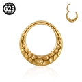 Golden G23 titanium hinged clicker ring with a textured hammered finish for piercings - 1.2x10mm / Hammered Surface / Gold