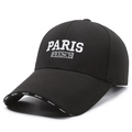 Black baseball cap with white Paris French embroidery and extended sun visor brim - Adjustable / Black With White Embroidery