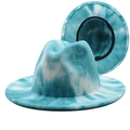 Blauw-witte tie-dye wollen fedora hoed met brede rand en dubbelzijdige print - M (56-58cm) / Meerblauw