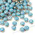 Sky blue evil eye flat beads with gold metal trim for DIY jewelry and bracelet making - 10 Pieces Pack / Gold Edge - Lake Blue