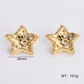 Golden star-shaped stainless steel earrings with hammer texture and zircon stones - Amleh026