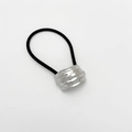 Detail of silver hammered metal buckle on black high-elastic minimalist hair tie band - 18# Hammered Texture Style