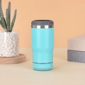 Detail view of teal stainless steel speaker tumbler with silicone base and built-in speaker - 14oz / Lake Blue Bluetooth Speaker Model