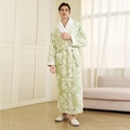 Hellgrüner Jacquard-Bademantel mit weißem Blumenmuster und Plüschkragen für Herren - Erbsengrün (Herren)