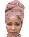 Dusty pink high-stretch turban headwrap for women shown on model for a trendy fashion look - One Size / Dusky Pink