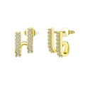 925 sterling silver gold U-shaped earrings with micro-pave white zircon stones - Gold Double Row U-shaped Rhinestone Studs (SE382-14K)