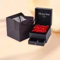 Preserved red rose jewelry gift box with heart necklace and black matching paper bag - Rose Flower Drawer Box