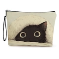 Trousse de maquillage en toile avec illustration chat noir mignon et dragonne zippée pratique - Chat Regardant Derrière le Duvet