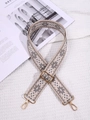 Ethnic geometric strap in grey and beige with gold metal clips for shoulder bags - Gray