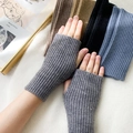 Winter striped knit fingerless gloves in grey black brown and blue colors - One Size / Gray