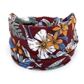Bohemian style deep red floral elastic headband with white and yellow flower pattern - 80