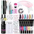 Polygel nail kit with pink SUNmini UVLED lamp, six gel colors, and manicure tools - ZH148-2-6 Colors Glitter Poly Gel Large Set With Lamp