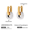 Detail view of interlocking gold and silver stainless steel oval hoop earrings with specs - Gold and Silver Two-tone (JDE0303016-PS)