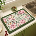 Tappetino da cucina assorbente vintage con fiori rosa e bordo verde elegante - 30*40cm / MSHH-1/Fiori Vintage Rosa