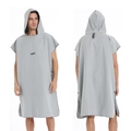 Quick-dry light grey hooded beach changing robe with shark logo and side snaps - One Size / Snap Button Print - Grey Shark