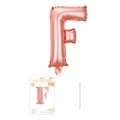 Roségoldener F-Folienballon mit Papierkartenverpackung und beiliegendem Aufblasrohr - Buchstabe F / Roségold