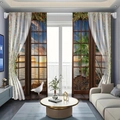 Detail of 3D digital sunset beach print on polyester blackout curtains with realistic window frame - 130*160CM / Seaside Sunset